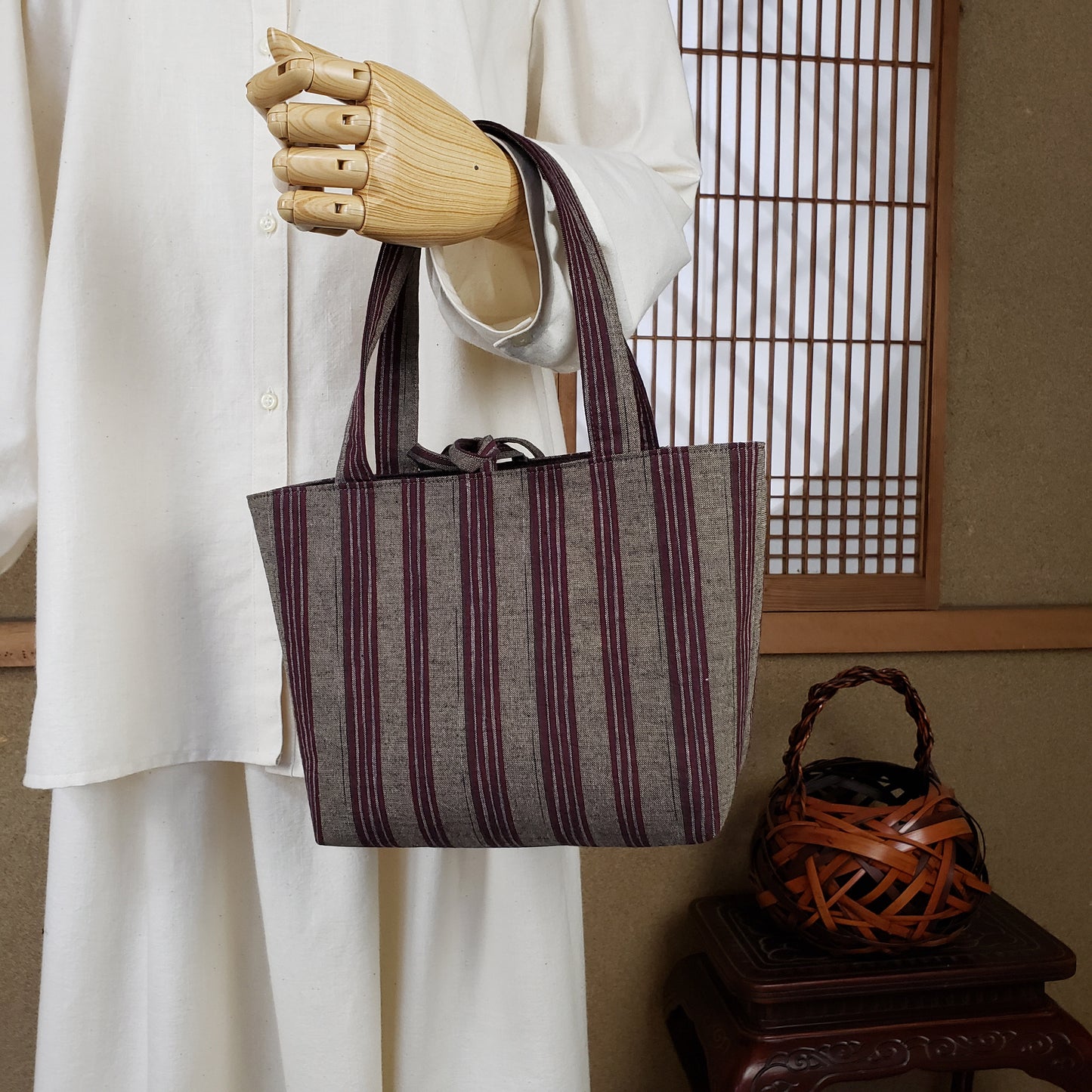 リバーシブルミニバッグ 6と無地茶