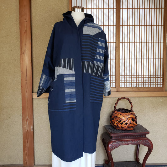 23012 BLフード縞羽織りロング
