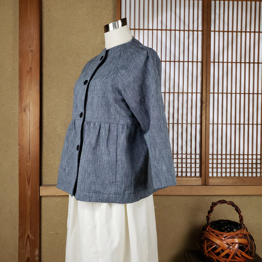 22039 ラグランショートジャケット 綿つむぎ普通地 ブルー
