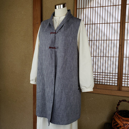 22036 ループボタンロングチュニック 綿つむぎ普通地 うすパープル