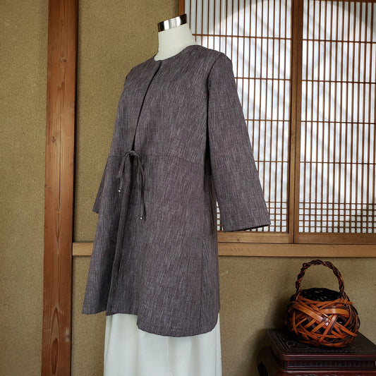 951 前リボンコート風 綿つむぎ普通地 エンジ