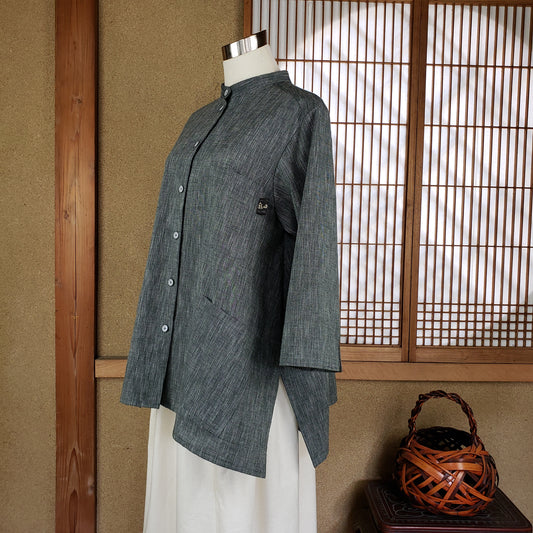 22038 スタンドカラージャケット 綿つむぎ普通地 グリーン