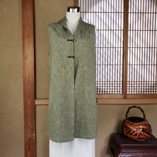 22036 ループボタンロングチュニック 綿つむぎ普通地 黄色