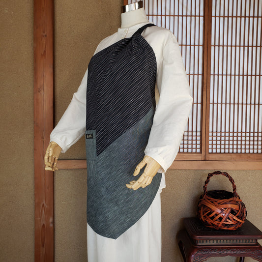 ナナメ掛けエプロン 20Bと綿つむぎ普通地グリーン