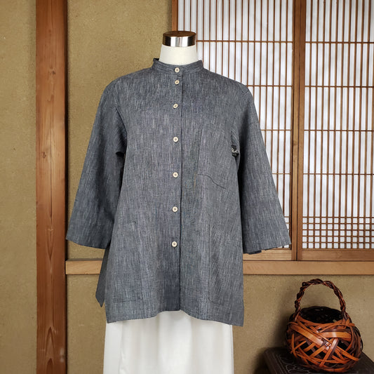 22038 スタンドカラージャケット 綿つむぎチャコール